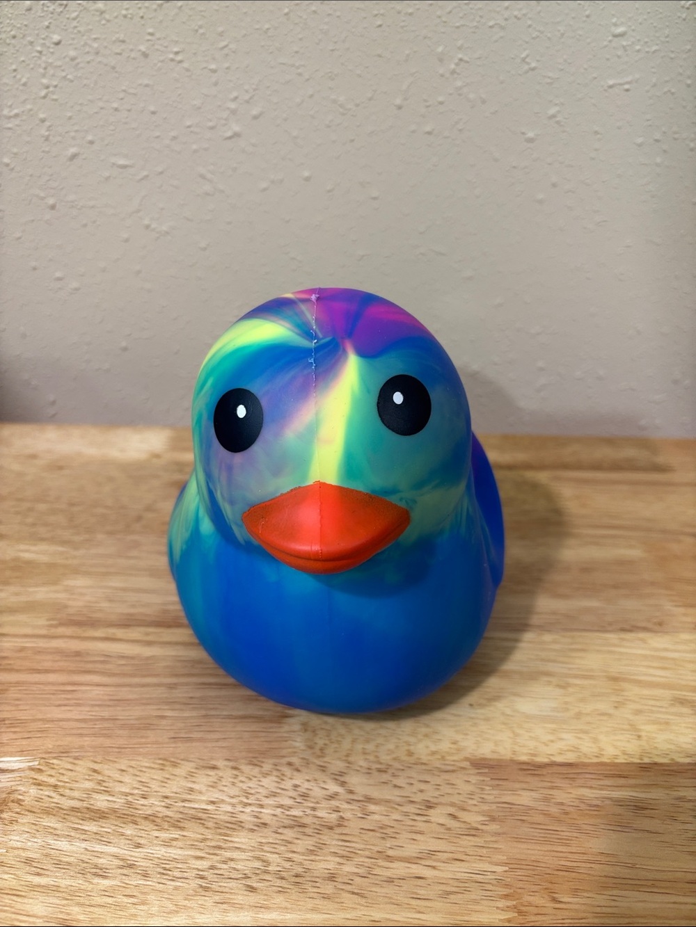 Multicolor Rainbow Rubber Duck Bird Toy with Orange Beak